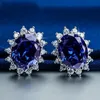 Princess Diana wedding earrings Jewelry Really solid 925 Sterling silver Oval Blue Sapphire Gemstone earrings Gift for Women Girlfriend