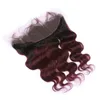 Dark Root Ombre 1B 99J Burgundy Two Tone Human Hair Weft Bundles With Full Frontals Wine Red Ombre Hair Weaves With Frontal Closure