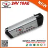 360W Rechargeable Silver Fish Battery 24V 10Ah Ebike Lithium Ion Battery Pack in 7S5P Cells Li Ion 18650 Battery 2A Charger