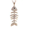 Crystal Rhinestone Fishbone Hängsmycke Halsband för Kvinnor Lady Fashion Sweater Chain Lång halsband Guld Silver Plated Smycken Partihandel Pris