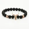 1pcs Matador Armband 8mm Svart Onyx och Tiger Eye Stone Pärlor med Alloy Cow Menwomen Bullfight Charm Armband