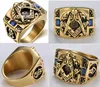 Populaire blauwe saffier cz freemason masonic mannen ringen 316L roestvrij staal gratis mason master signet kompas en vierkante broederschap item ring sieraden hoge kwaliteit