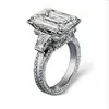 Luksusowy 925 Sterling Silver Wieża Eiffla Pave Otoczenie 408 sztuk CZ Big 8CT Square Diamond Gemstone Pierścionki Biżuteria Zespoły Ślubne Pierścień Dla Kobiet