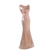 Mode Rose Gold Lovertjes Mermaid Prom Dress Long Goedkoop Backless met korte mouwen Pageant Avond Formele Bruidsmeisjesjurken