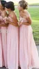 2018 Vestidos de dama de honra rosa sem alças Império de Chiffon Comprimento de andar longo Simples Maid baratos de vestidos de honra para mulheres Frete grátis
