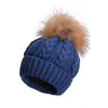 Vinter varm kabel stickad akrylfleece inuti beanie skalle hattar kvinnor pompom virkning casual cap A457