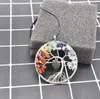 Women Rainbow 7 Chakra Amethyst Tree Of Life Quartz Chips Owl Pendant Necklace Multicolor Wisdom Tree Natural Stone Necklace