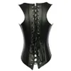 Czarna Gothic Faux Skóra Underbust Corset Talia Cincher CiesShaper Lace Up Boned Plus Size S-6XL