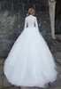 Abiti da sposa musulmani con abito da ballo in pizzo bianco con maniche lunghe abito da sposa collo alto Sweep Train Tulle Abiti da sposa2966