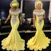 Świecący 2017 Żółty Kryształ Zroszony Syrenki Prom Długie Długie Arabskie Afryki Off The Ramię Formalne Suknie Party Custom Made EN9283