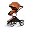 Fashion PU Leather Baby Stroller/Pram, Multi-function Folding Baby Cart , 4 Wheels Pushchair With Reversible Seat