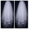 Trois couches ruban bord mariage voile avec perles peigne blanc ivoire court 3 couches voile de mariée 2017