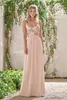 2020 Rose Gold Bridesmaid Dresses A Line Spaghetti Baklösa Sequins Chiffon Billiga Long Beach Wedding Gust Dress Maid of Honor Gowns BM0153