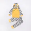 Mikrdoo Bay Boy Boy Boy Girl Casual Clashs Yellow Hoodies Striped Pants 2PCS Kids Cotton Suit Child Child Oneck Hoody Clothen