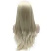 24 "Long Ash Blonde Silky Rak Halvhand Bundet Värmebeständig Syntetisk Fiber Lace Front Fashion Wig S02