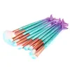 11 pçs conjunto de pincéis de maquiagem colorido peixe cauda em pó fundação sobrancelha delineador blush corretivo cosmético sereia brushes3665636