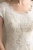 Bollklänning Modest Bröllopsklänningar med ärmar Beaded Lace Ruffles Chiffon Modest Bröllopsklänningar Cap Sleeves Knappar Tillbaka Country Bröllopklänningar
