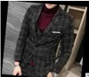 3 styck passar män brittiska senaste kappa byxa mönster kungliga blå herrkläder höst vinter tjock smal passform plaid bröllopsklänning tuxedos