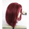 Boczna część # 99J Burgundia Glueless Pełna koronkowa peruka przednia koronki perukę brazylijski jedwab prosty ludzki włosy peruki wino czerwone dla czarnych kobiet