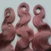 Rey ombre human hair Tape in hair extensions body wave 300g 120pcs/lot #1B / Pink ombre The entire head of hair