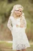 Boho Dentelle Robes De Fille De Fleur Pour Les Mariages De Jardin D'été Longueur Au Genou Col Ras Du Cou Enfants Formelle Porte Des Robes D'anniversaire De Filles Avec Ceinture Arc