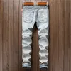 Wholesale- NEW Ink Biker Men Jeans Homme Hi Street Hole Slim Fit Distressed Ripped Denim Pants Male Stone Washed Punk Cotton Jeans