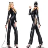 Großhandel Sexy Catwoman-Leder-Overall Halloween Böses Tier Cosplay Catsuit Masquerade Katzen-Kostüm Bitten Outfits