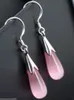 Pretty 925 Sterling Silver Hook Pink Cat Eye opal Gemstone Teardrop Earrings