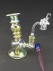 Light Yellow, glass hookah, oil rig pipe, carta recycler 14mm joint, welcome to order