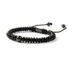 Bijoux noirs entiers nouveauté pierre d'onyx noir plat naturel avec perles en laiton de 8mm Bracelet en macramé pour Men294M