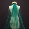 زفاف أخضر رائع حجاب بلينغ دانتيل واحد طبقة واحدة الحجاب الزفاف المربوطة مع comb7077639