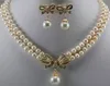 18k Yellow Gold GP 6-7mm White Pearl Shell Pearl Wisiorek Naszyjnik Kolczyk Zestaw