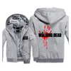 Trajes de mão vermelha com estampa de palma da mão The Walking Dead Espessura Hoodies Moletom de beisebol adulto masculino Casaco de inverno com chapéus