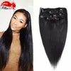 10 Pcs Clipe Em Extensões Do Cabelo Humano Brasileiro Virgem Grampo de Cabelo em Extensões Do Cabelo Remy Humano Em linha Reta 140g para As Mulheres Negras