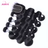 5pcs Lot Indian Virgin Hair Body Wave With Sluiting 4 Bundels Onverwerkte Ruwe Indiase Maagdelijke Remy Menselijk Haar Weeft met 1pc Top Kantsluitingen