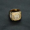 Hip Hop Micro Pave Rhinestone Iced Out Bling Ring шестиугольная IP Gold Filled Титановые кольца нержавеющей стали для мужчин