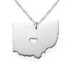 Ohio Map Stainless Steel Pendant Necklace with Love Heart USA State OH Geography Map Necklaces Jewelry for Women and Men