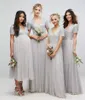 Kraj Długie Cekiny Suknie Druhna 2019 Sliver Krótki Rękaw V Neck Plus Size Suknie Tulle A-Line Maid of Honor Dress Maidendy