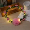 Mode Kvinnor Led Rosor Blommor Huvudband Glödande Blinkande Light-Up Flower Hair Garland Wreath Party Bröllop Tillbehör ZA3497