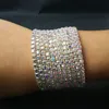 Venda quente Das Mulheres 10 Linhas Pulseiras Brilhantes Cristal Rhinestone Trançado Estilo Pulseira Pulseira Atacado Nupcial Do Casamento Jóias Frete Grátis