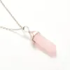 Zeshoekige kolom Natuurlijke Amethist Ketting Roze Crystal Hanger Kettingen Druzy Gem Stone Statement Collares Sieraden