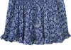 C3064 Summer Women's Florals Dress V Neck Short Sleeve Slim Waist Casual Lady's Female Dresses Blue