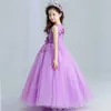 Violet Tulle Lace Flower Girl Wedding Dress Ankle Length Appliques Bead Kids Party Prom Dresses First Communion Dresses