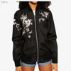 Atacado- 2017 Mulheres Bordado Floral Phoenix Bird Bird Curtos Marca Bomber Jaqueta Casaco Piloto Outwear Tops Primavera Jaqueta Mulheres