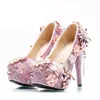 Lussuose scarpe da sposa strass rosa da sposa tacchi alti piattaforme di cristallo Cinderella Prom Party pompe più dimensioni pompe donna