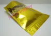 16 * 24 cm, 100 pca / lote X Bolsa dorada con cierre de cremallera de aluminio con ventana transparente a prueba de polvo, bolsa de plástico para macarrones / alimentos, saco resellable