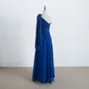 Abito da damigella d'onore convertibile lungo in chiffon con lacci 2020 Abiti da cerimonia nuziale blu royal Immagini reali al 100%