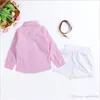 Camicia a maniche lunghe a righe da bambina Pantaloncini bianchi Vita 3 Completo da bambino a righe rosa Fan 3 Set kid3017417612