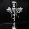 Decorazione Bellissimo candelabro alto in metallo acrilico argento a 5 bracci per centrotavola nuziali, decorazioni per feste