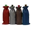 16 * 36cm Linen Drawstring red Bags Wine bottle packaging Jute pouches custom logo.